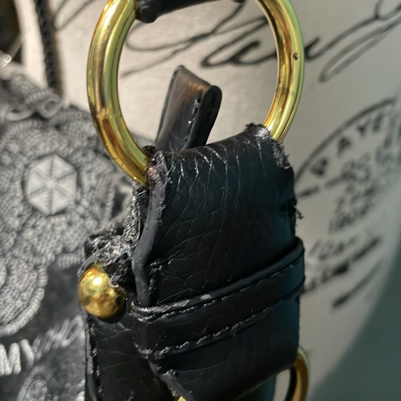 Fake designer black & gray logo w/gold metal accent studs, shoulder purse - Picture 4 of 15